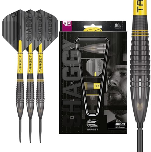 Target Darts Scott Williams Schwarz Out 90% Wolfram Stahlspitze Darts Set – 23g Steel Tip Dart Set, Swiss Point Darts, SP Tool inklusive, Player Edition Shaggy Dart Set