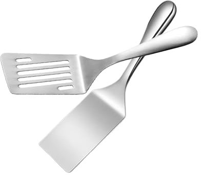 2 Pezzo Spatola per Barbecue e Griglia, Spatola in Acciaio Inox Scanalata, Adatta per Friggere e Grigliare Alimenti