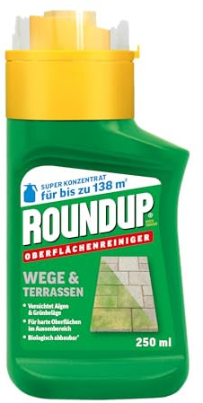Roundup Wege & Terrassen Konzentrat, 250 ml - für schnelle Algenentfernung auf harten Oberflächen - Ideal für Wege, Terrassen und Fugen