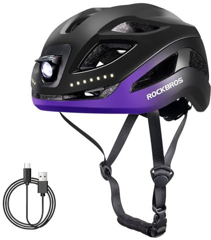 ROCKBROS Fahrradhelm mit Licht, MTB Helm Herren Damen mit USB 1800 mAh Atmungsaktiv 58-60 cm