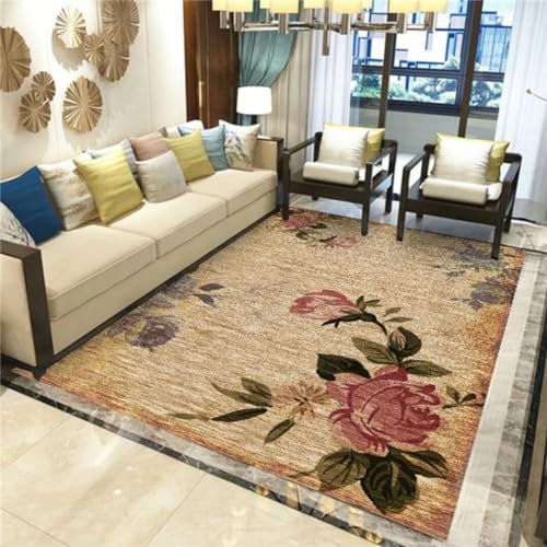 Kunsen 160X200CM Teppich Unter Esstisch Wohnzimmer im pastoralen Stil, einfacher Rutschfester kurzer Samt Babyzimmer braun Jungenteppich Flokati