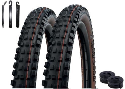 2 x Faltreifen Schwalbe Magic Mary Evolution Super Gravity E-50 Schwarz/Bronze 62-584 (27.5x2.40) + 2 x Schwalbe Schläuche AV19 inkl. Reifenheber