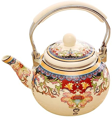 CIYODO Tetera Esmaltada Vintage 2.4 con Mango Plástico Resistente, Capacidad para Hervir Agua, Diseño Artístico con Mango Antiquemaduras, Adecuado del Té Hogar