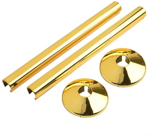2 Pack Plastic Pipe Covers Sleeve for 15Mm Pipes Decorative Covers Pipe Fittings Accessories for Bathroom Kitchen Radiator Pipe Covers(Gold)