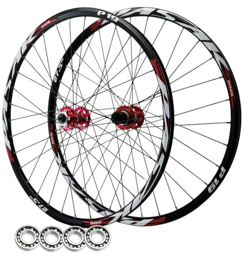 LPYDWZ MTB Fahrrad Radsatz 26 27,5 29 Zoll, Fahrradfelge Vorder Und Hinterrad 32 Speichen QR Fahrradräder 4 Abgedichtete Lagernaben for 7-11 Gänge 2210G(Rot,24)