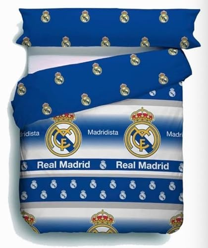 JYC Creative Madrid Offizielles Fußball Fan-Bettwäsche-Set, 2-teilig, Baumwollmischung, Blaues Design mit Buchstabendruck, Inkl. Bettbezug & Kissenbezug (50,8–55,9 x 50,8 cm)