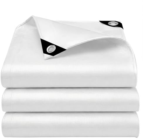 EEATUZTL Bianco Telo Impermeabile Esterno, Telone Occhiellato Impermeabile in Polietilene, Telone Impermeabile per Esterno, Giardino, Gazebo, Campeggio, Piscina, Auto, Barche, Legno, 4x8m