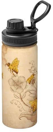 Bouteille d'eau isotherme en acier inoxydable avec fleurs d'abeilles et fleurs - 532 ml