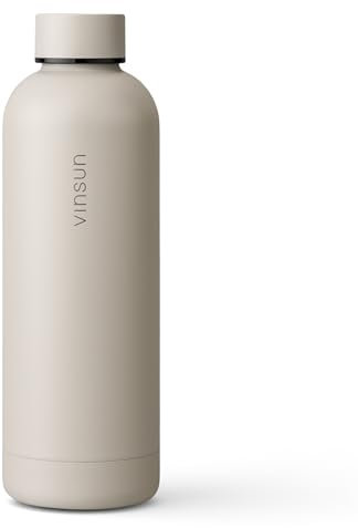 Vinsun Botella Agua Acero Inoxidable 500ml beige - a Prueba de Fugas, sin BPA, Doble Pared - Botella Termica para Gimnasio, Oficina, Deporte, Colegio