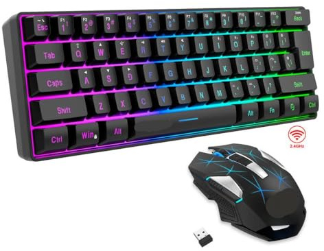 DIWUCXCA Tastiera da gioco wireless e set di mouse con layout 60% RGB retroilluminato la tastiera meccanica meccanica e mouse da gioco per la compatibilità desktop(L500(T300B))