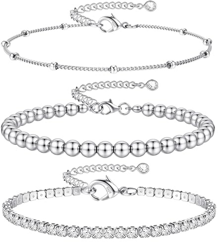 FIOROYAL 3 st damarmband silver 925 set, justerbar stickad charm CZ silver guld för kvinnor flickor smycken gåva kvinnor, Koppar
