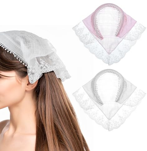 2 diademas para el pelo para mujer, de encaje, bohemio, triángulo, suave, turbante, bandana, turbante, accesorios antideslizantes para el cabello para decoración de estilo
