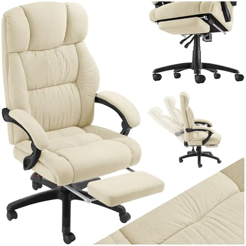tectake® Sedia Ufficio Ergonomica, Poltrona relax con Poggiapiedi Estraibile, Sedia Gaming per Scrivania Gaming, Imbottitura in Velluto, Altezza Regolabile, Rotazione a 360°, 5 Ruote Doppie - Beige