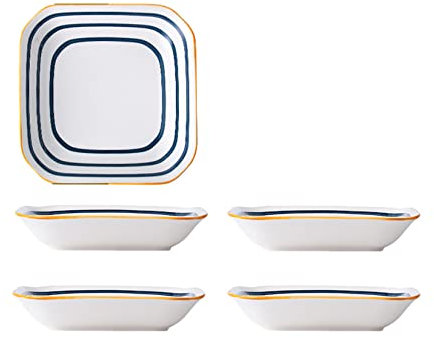 WOTZOV Set di 4 Piatti Quadrati, Piatto in Ceramica in Stile Giapponese da 7 Pollici con Fondo Antiscivolo per servire insalate e Vari Piatti, Bianco, 7 Pollici