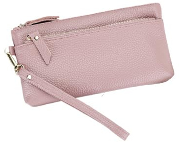 Pochette en cuir véritable souple avec dragonne pour femme, petit sac à main pour téléphone, portefeuille long tendance