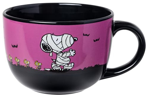 Silver Buffalo Peanuts Halloween Mummy Snoopy and Woodstock Ceramic Soup Mug | Holds 24 Ounces | Snoopy and Woodstock, 0,71 Liter