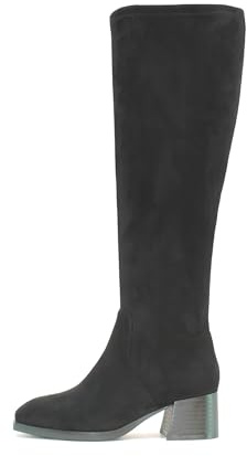 ella Women's Knee High Stretch Fit Wide Calf Memory Foam Insole Block Wood Effect Heel Boots (Black, UK Footwear Size System, Adult, Women, Numeric, Medium, 6)