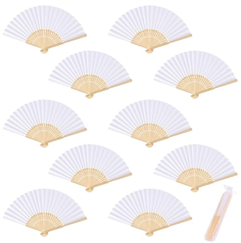 Uncle yang 10er Set Faltbarer Papierfächer Weiß – Bambus & Papier, 21 cm tragbar, 38 cm geöffnet – DIY Bastelfächer für Hochzeit, Party, Deko & Gastgeschenk
