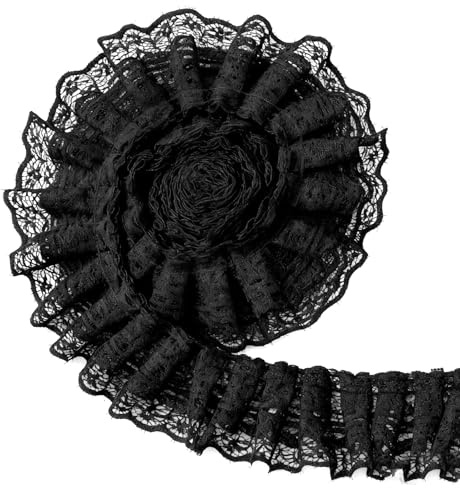 Yuomeaz Nastro di pizzo nero a doppio strato, 4,5 m, larghezza 5 cm, tessuto di pizzo vintage ricamato per cucito, vestiti, vestiti, artigianato, borse, pacchetti regalo, decorazioni per matrimoni