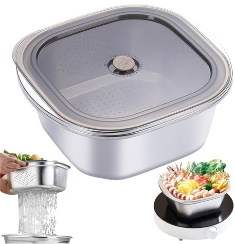 Tazón colador de acero inoxidable de 3600 ml, juego de tazones con tapa, escurridor con cuenco, ayuda de goteo apilable para lavar verduras, frutas, gotas de pasta y arroz