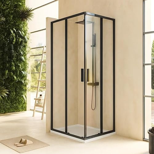 Exagonshop Box doccia 70x90 Rio doppio scorrevole vetro 6 mm trasparente H 195 nero