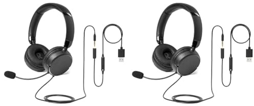 Amazon Basics, Cuffie per computer cablate, con microfono, pieghevoli, taglia unica, nero (Confezione da 2)
