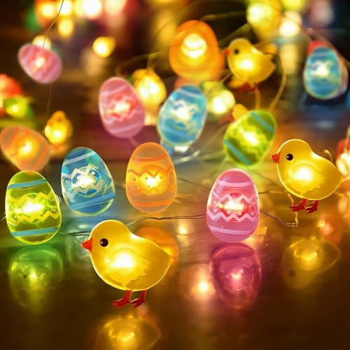 KATELUO Cadena de Luces Luz Pascua, 3 Metros 30 LED Huevos de Pascua Luces Pollitos, Luces de Cadena de Huevos de Pascua, Guirnalda de Luces de Hadas per Primavera, Fiesta Decoracion