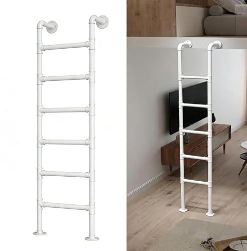 ZENSTYW Wandmontierte Metall Dachbodenleiter,Sicherheitsersatz Für Klettern Im Innen- Und Außenbereich,Notausstiegsleiter Für Fensterschächte,150 Kg Tragkraft(White,2.7m/9ft)