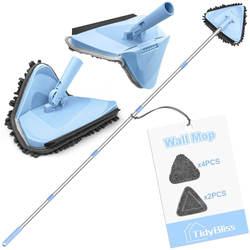 TidyBliss Upgraded Foldable Wall Mop Cleaner with 202cm Long Handle (Chambray Blue)