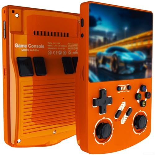 Consola de juegos portátil R40XX, pantalla HD de 4.2 pulgadas, reproductor retro de 128 GB para sistema Linux, dispositivo de juego multijugador (naranja)