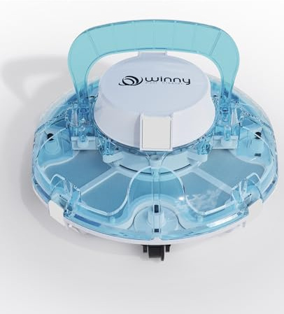 WINNY POOL CLEANER Winny 200P Limpiafondos Piscina, Inalámbrico Robot Limpiafondos Piscina, 80Min Autonomía, Piscinas Desmontables 60m², Doble Filtración,Estacionamiento Auto(Azul-Blanco)