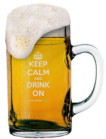 Maßkrug 1L mit individueller Gravur [Name] und [Motiv - Keep Calm and Drink ON] - MeinGlas