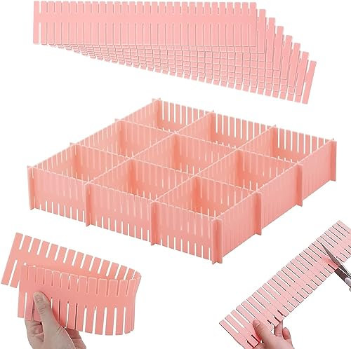 JSF Divisori per Cassetti in Plastica, Separatori per Cassetti per Biancheria Intima e Accessori, Fai da Te Organizzatore per Cassetti Scrivania, 12 Pezzi, Rosa