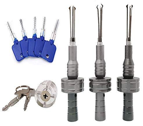 Leistungsstarkes Schlosserwerkzeug, 3 Stück, Kreuzverschluss, Schnellöffnungswerkzeug aus Edelstahl, verstellbar (Φ 6,0 mm/Φ 6,5 mm/Φ 7,0 mm) mit transparentem Kreuzschloss und 5 Kreuztestschlüsseln