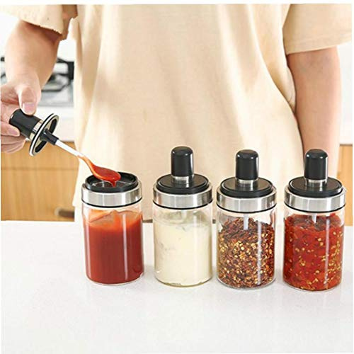 AMOYER Cuisine Gadget Verre Assaisonnement pour Jar Bouteille Ketchup Assaisonnement Spice Poivre récipient avec Une cuillère d'étanchéité du réservoir de Cuisson Outil