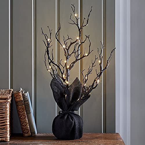 Lights4fun Albero Luminoso di Halloween Nero con LED Bianchi Caldi di 50cm a Pile per Interni