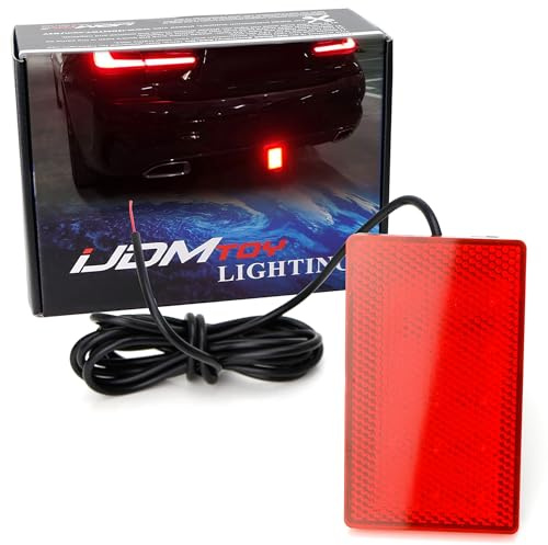 iJDMTOY Universal Fit Red Lens 15-LED Rear Bumper Diffuser Rear Fog Pilot Light Kit w/Race Car Style Strobe Brake Feature & Adjustable Add-On Mounting Bracket For Car SUV