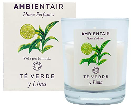 SEVENREEDS, Ambientair Home Perfume. Vela aromática Té Verde y Lima, ambientador de té verde y lima, Vela aromática para casa, Aromaterapia, Vela en vaso de cristal para interiores. Duración 30 horas.