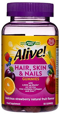Alive! Hair, Skin & Nails Supplement | Contains 2,500mcg of Biotin | 60 Gummies (1 Month Supply) | Delicious Multivitamin Gummies to Nourish Your Hair, Skin & Nails.