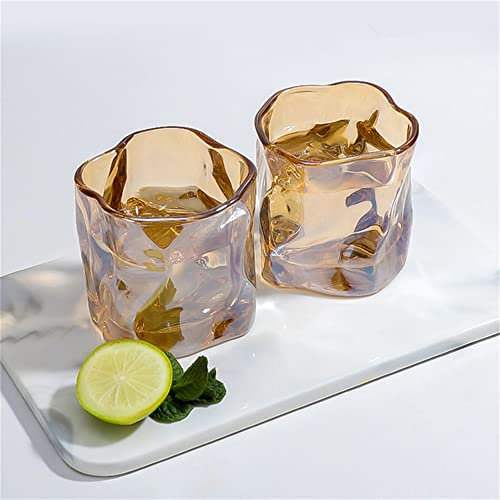 YGMXZL 2 pezzi Bicchieri Pieghe Irregolari,Boccale di Cristallo Bicchiere da Birra,Boccale da Vino in Vetro di Cristallo di Whisky per Casa,Festa,Bar,Ristorante e Regali (Ambra)