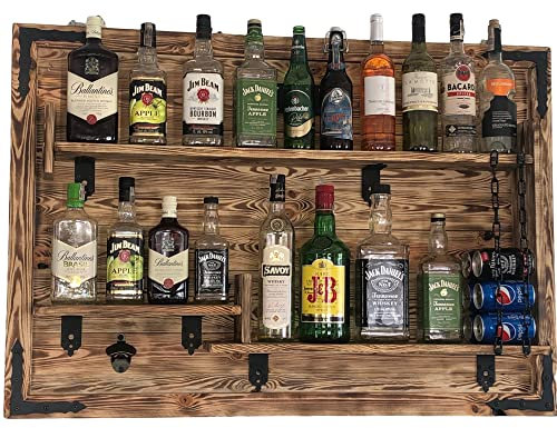 weeco Holzregal Hausbar zum Hängen - Handgemacht Rustikale Stil Wand Bar Flaschenregal Holz - Weinbar Regal Geschenk für männer - Hölzernes 3D-Bild Schnapsbar