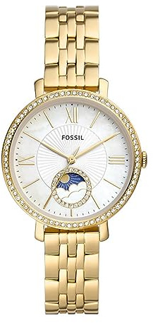 Fossil Jacqueline Damklocka, Kvartsurverk med tre visare och månfas med armband i rostfritt stål