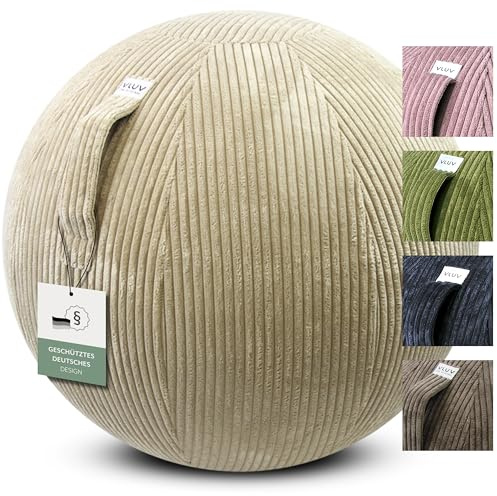 VLUV® BOL VLIP sittboll kontor ergonomisk [andas med bärhandtag och rullskydd] tvättbart tygöverdrag | graviditetsboll | gymnastikboll graviditet sittboll 65 cm