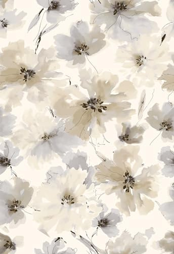 Floral Peel and Stick Wallpaper, Beige Yellow Watercolor Flower Contact Paper Peel and Stick for Bedroom Bathroom, Vintage Removable Waterproof Self Adhesive Wall Paper 118 x 17.3in, 14.4 sq.ft