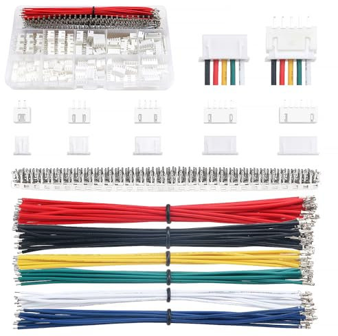 Lyeteung 420 Piezas Kit de Conectores JST de 2.54 mm, JST-XH 2/3/4/5/6 Pin Cable Adaptador Conector Socket Macho y Hembra, con Cables Preprensados de 22 AWG y Terminal de Crimpado Pin (Individual)