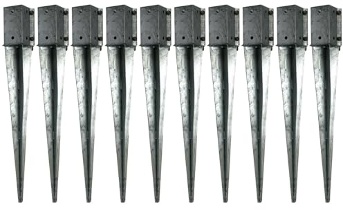10 x Fence Post Holder 75mm posts Support Drive Down Spike Clamp Grip Galvanised for 75mm x 75mm posts, 600mm spike (3 x 24) Eliza Tinsley Swiftpost, Pack of 10
