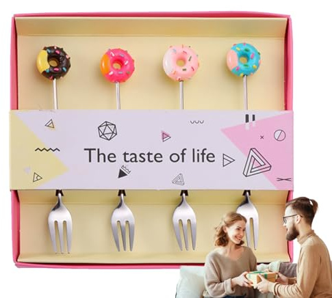 - Tenedor de postre de acero inoxidable, tenedores pequeños, cucharas de té de rosquilla, cucharillas de té de donuts lindas de acero inoxidable, pequeñas cucharaditas de donuts