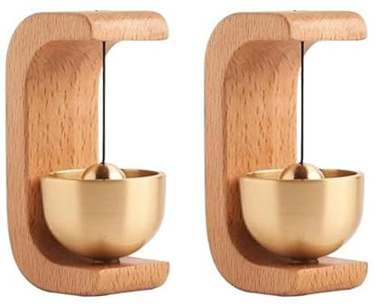Timbre de puerta para entrada [2 unidades] Timbre magnético de latón | Timbre de madera hecho a mano con campana de latón | Timbre de madera para decoración para abrir la puerta