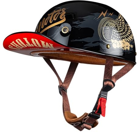 Mezzo Casco Jet Moto Retrò Casco Scodella Portatile, ECE Omologato Mezzo Elmetto da Moto Retrò per Uomo Donna Biker Cruiser Scooter Touring