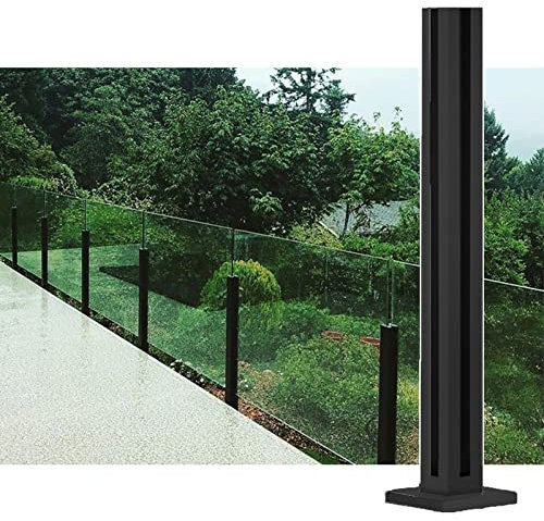 Glasbalustradenpfosten, Innen- und Außenbalkon/Flurtreppe/Deck, Glasgeländerpfosten-Leitplankenklemme, Schwarze quadratische Glasabsperrsäule (Farbe: Farbe Grau, Größe: 105 cm/41,3 Zoll)